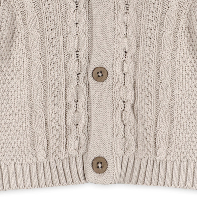 Organic Cotton Shawl Collar Cable Knit Baby Cardigan Sweater - Stone