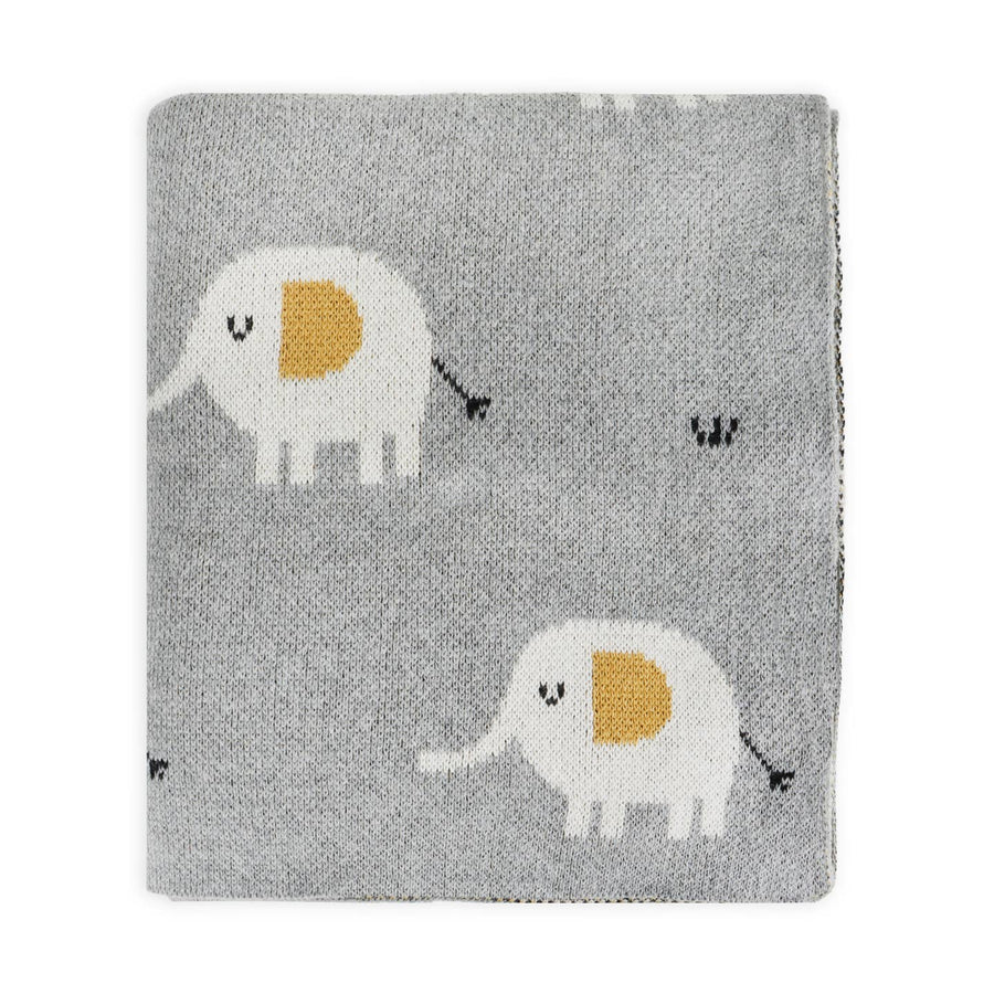Organic Jacquard Sweater Knit Baby Blanket - Elephant