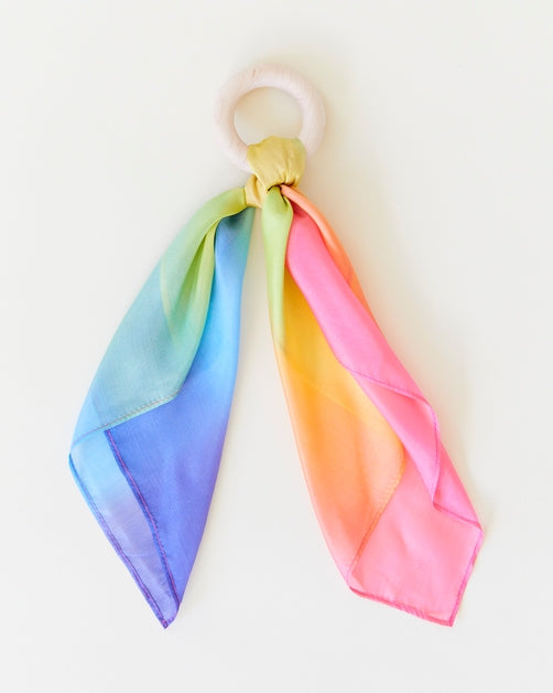 Natural Baby Teether - 100% Mulberry Silk and Maple Ring Various Colors