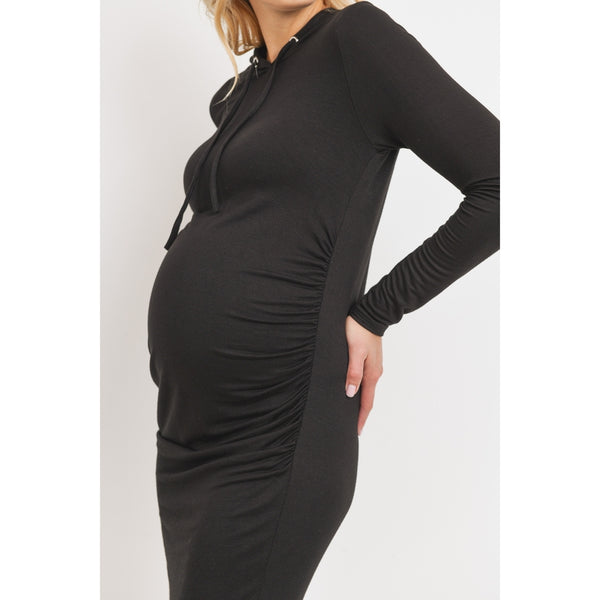 Super French Terry Midi Maternity Hoodie Dress - Two Tone Charcoal