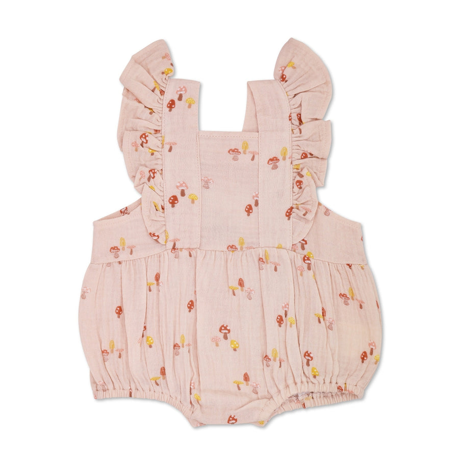 Organic Cotton Muslin Flutter Sleeve Romper - Mini Mushroom
