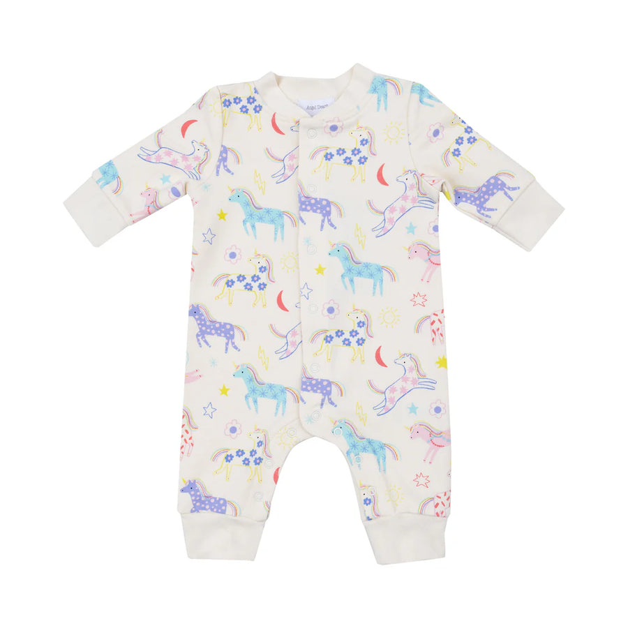 French Terry Baseball Collar Romper - Fun Unicorns