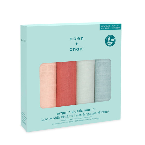 Organic Cotton Muslin Swaddles (4 Pack) - Mother Earth