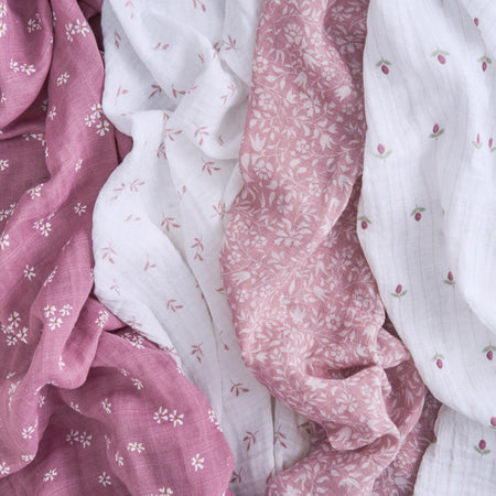 Organic Cotton Muslin Swaddles (4 Pack) - Heritage Floral