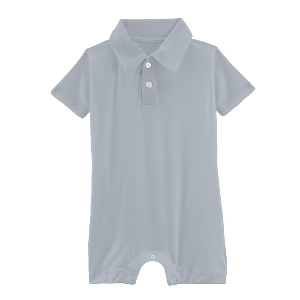 Short Sleeve Polo Romper - Pearl Blue