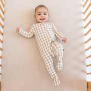 Bamboo Zippered Footie - Gingham Bisque
