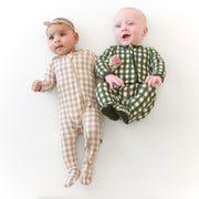 Bamboo Zippered Footie - Gingham Bisque
