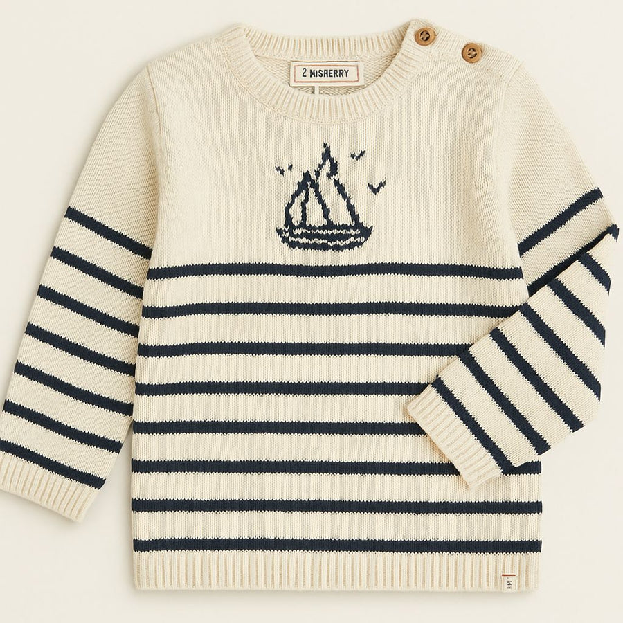 Boat Sweater - Cream & Navy Stripe