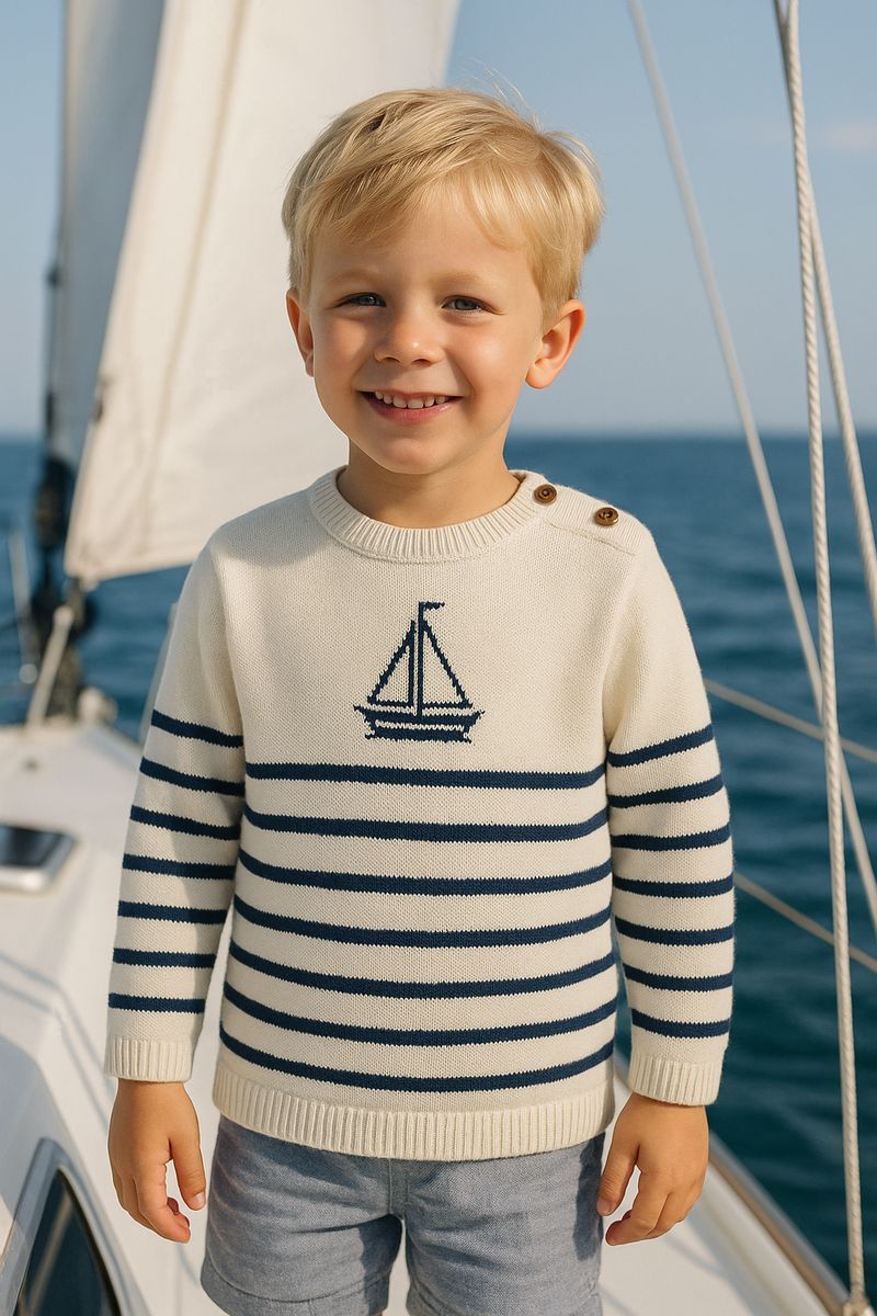 Boat Sweater - Cream & Navy Stripe