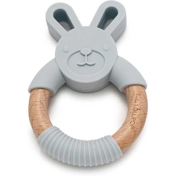 Bunny Silicone And Wood Teether - Light Grey