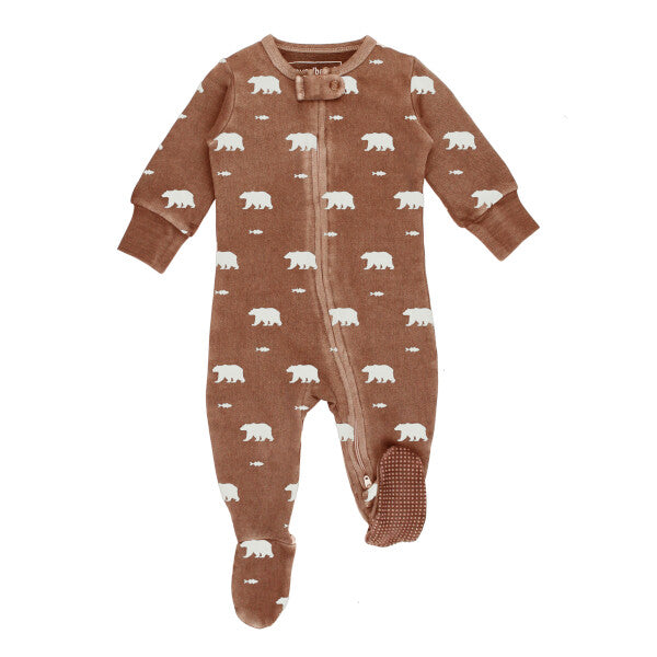 Organic Cotton Zipper Footie - Latte Bear