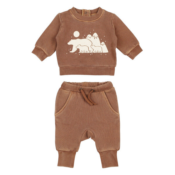 Printed Cozy Sweatshirt & Jogger Set (Baby) - Latte Bear