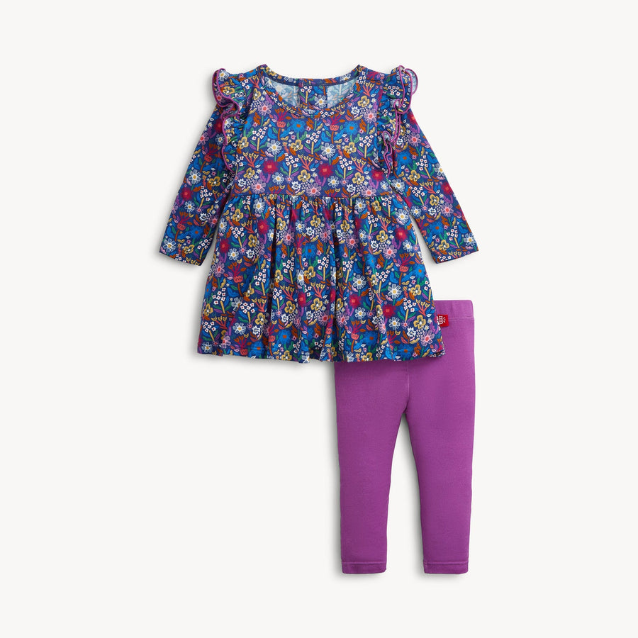 Modal Long Sleeve Ruffle Dress with Leggings - Astrid