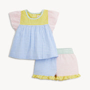 Woven Flutter Sleeve and Short Set - Multi Gingham