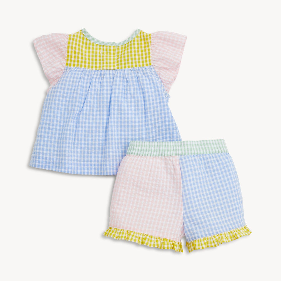 Woven Flutter Sleeve and Short Set - Multi Gingham
