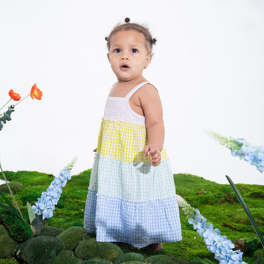 Woven Tiered Dress with Bloomer - Multi Gingham