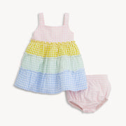 Woven Tiered Dress with Bloomer - Multi Gingham