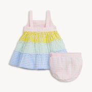 Woven Tiered Dress with Bloomer - Multi Gingham