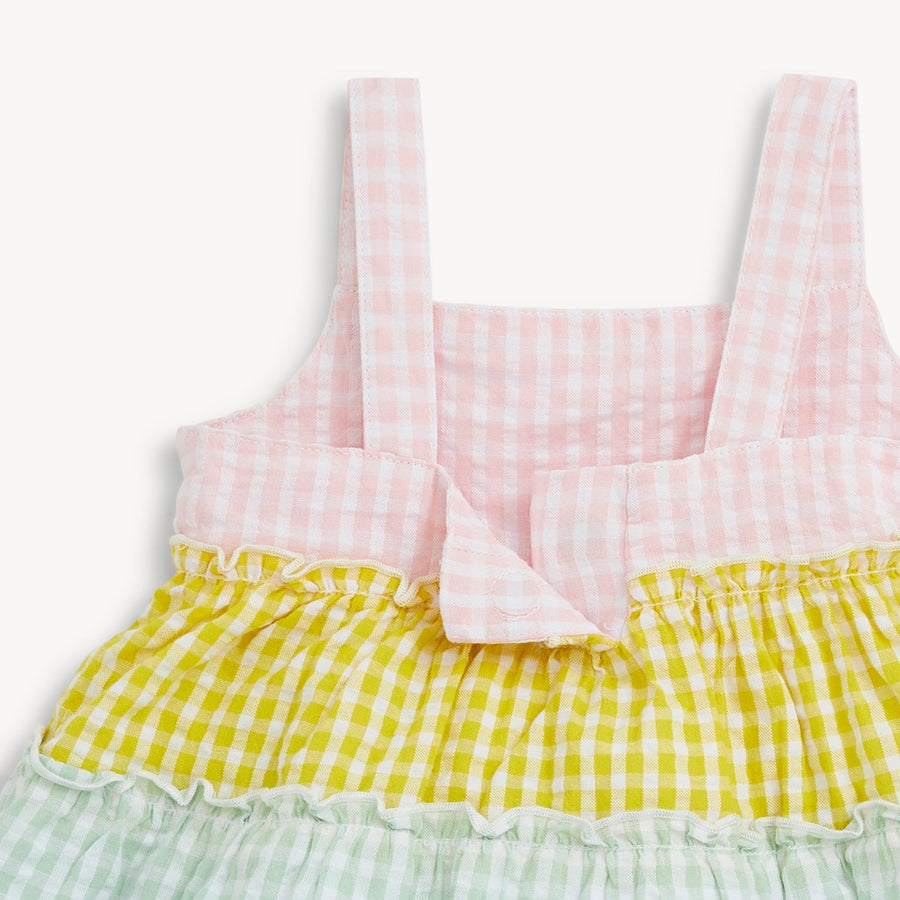Woven Tiered Dress with Bloomer - Multi Gingham