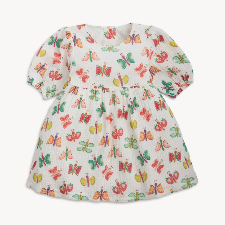 Woven Puff Sleeve Girls Dress - The Fruit Flies