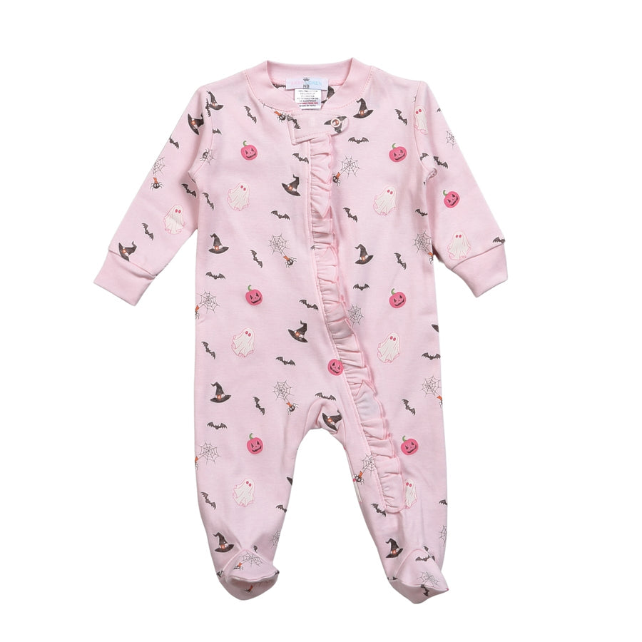 Pink Ruffle Halloween Pima Zipper Footie