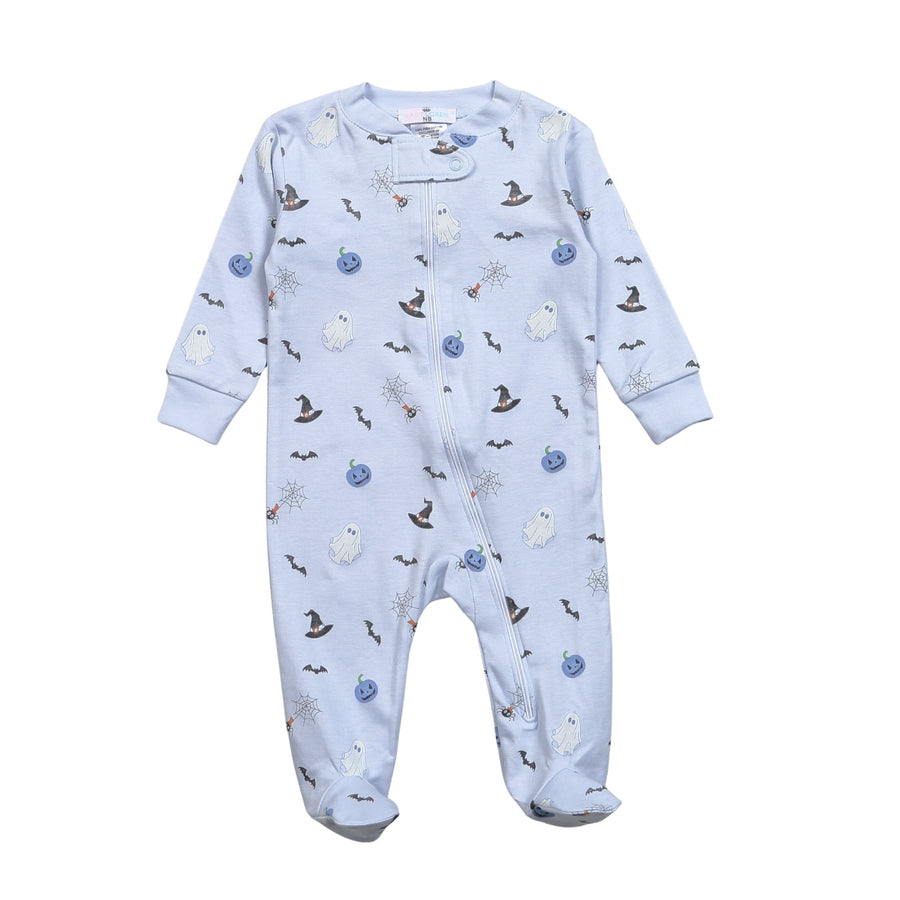 Blue Halloween Pima Zipper Footie