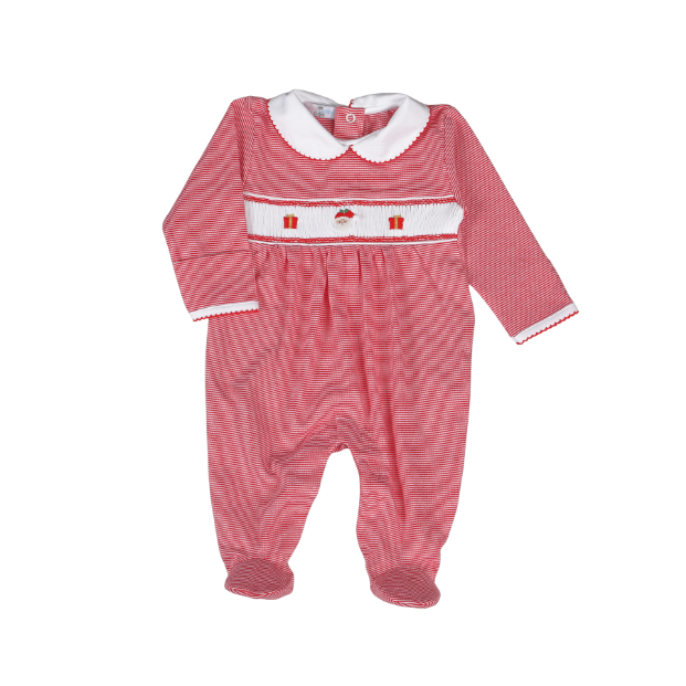 Red Sweet Santa Smocked Pima Footie