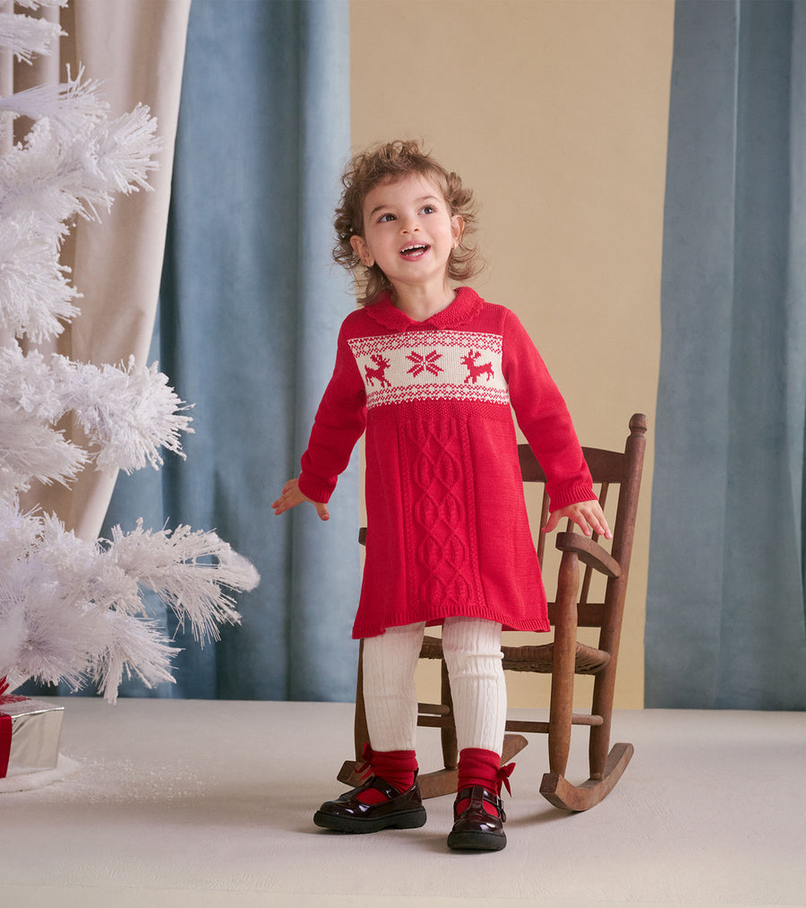 Holiday Flared Cable Knit Sweater Dress