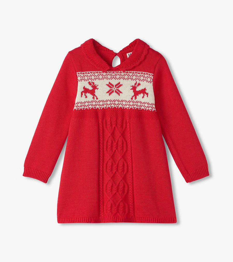 Holiday Flared Cable Knit Sweater Dress