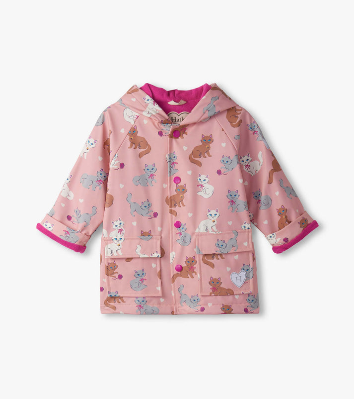 Toddler Button Up Rain Jacket - Little Kitties