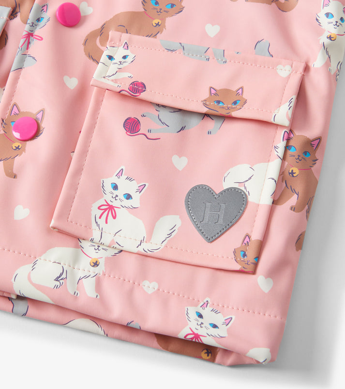 Toddler Button Up Rain Jacket - Little Kitties