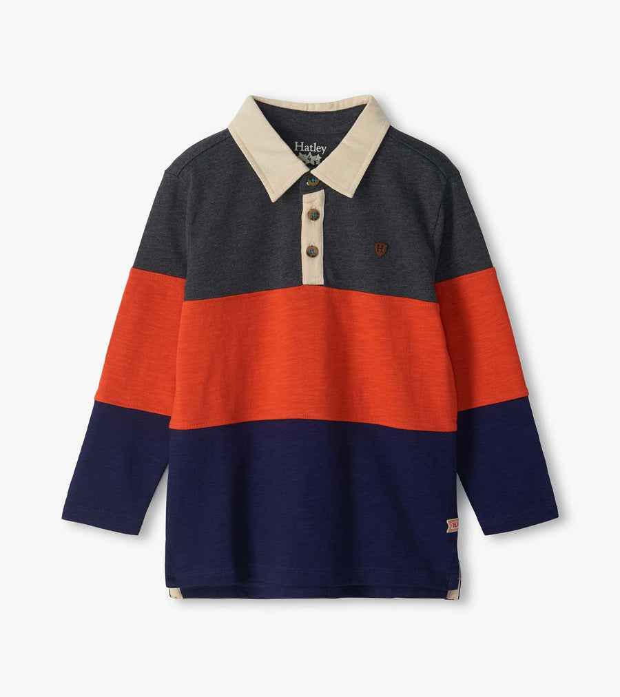 Color Block Polo Long Sleeve Shirt - Blue