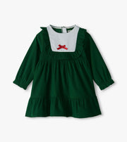Eden Green Fine Whale Cord Ruffle Front Dress