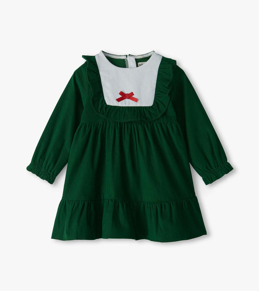 Eden Green Fine Whale Cord Ruffle Front Dress
