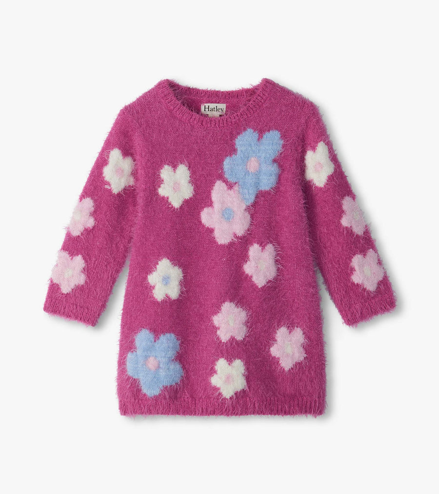Fuzzy Baby & Toddler Sweater Dress - Floral Clusters