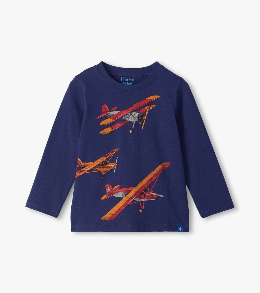 Crew Neck Long Sleeve Shirt - Vintage Planes