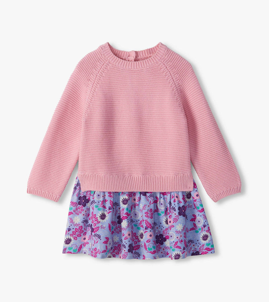 Mixed Media Baby & Toddler Sweater Dress - Tiny Flowers