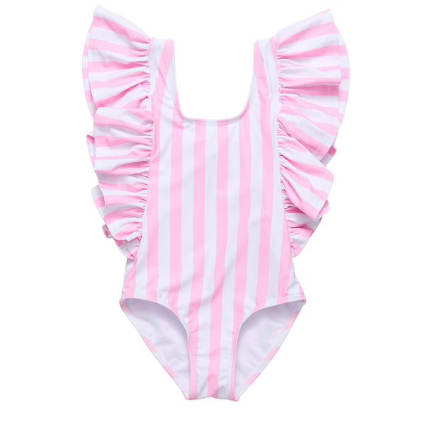 Wide Frill Swimsuit- Pink Stripes