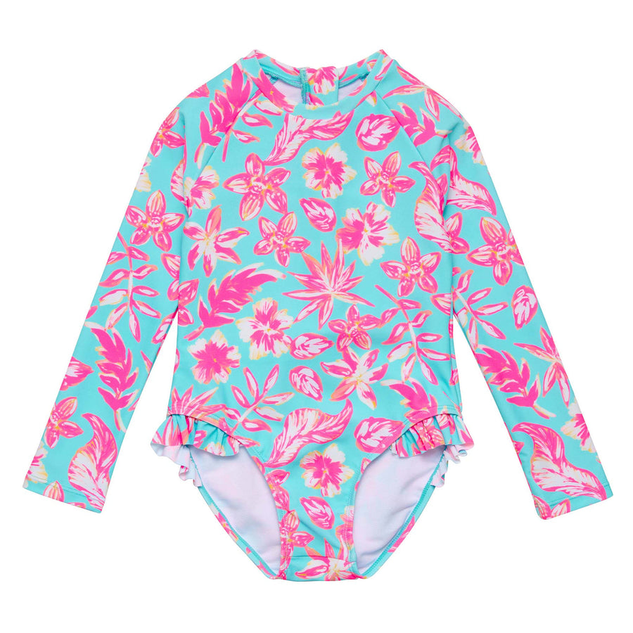 Tropical Glow Recycled Leg Frill Surf Suit