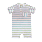 Camborne Henley Romper - Blue/Grey/Yellow Multi Stripe Rib