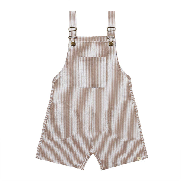 Galleon Woven Overalls - Brown and White Seersucker