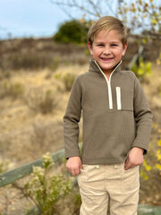 Pocket Zip Up Top - Olive Waffle