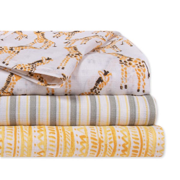 Giraffe Organic Cotton Muslin Woven Blankets - 3 Pack