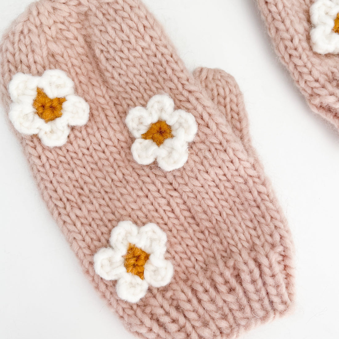 Flower Knit Mittens - Blush