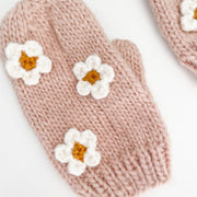 Flower Knit Mittens - Blush