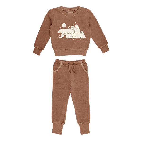 Printed Cozy Sweatshirt & Jogger Set (Toddler) - Latte Bear