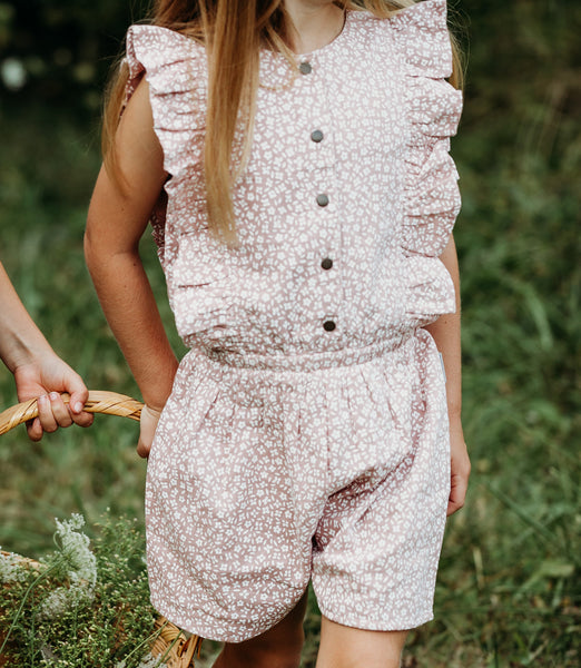 Kids Organic Muslin Ruffle Jumper - Taffy Floral