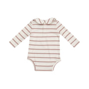 Peter Pan Collar Bodysuit - Ribbed Misty Rose Stripe