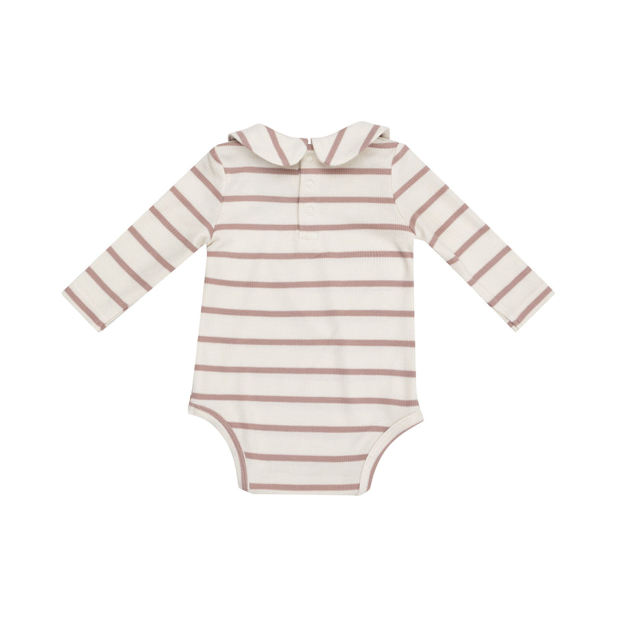 Peter Pan Collar Bodysuit - Ribbed Misty Rose Stripe