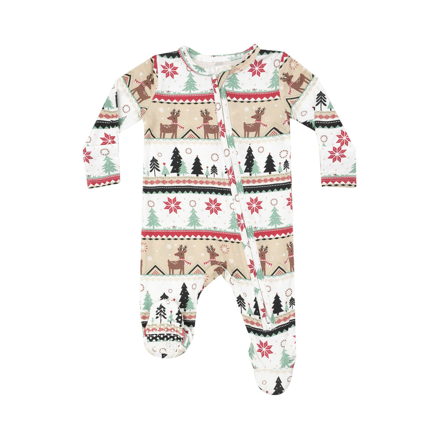 Bamboo Zipper Footie - Reindeer Fair Isle